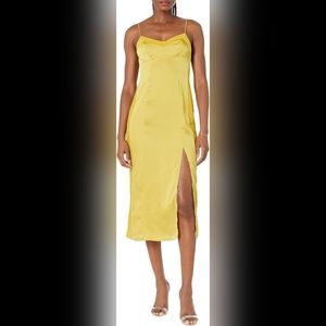 Free People City Cool Midi Slip Dress in Bitter Oil Chartreuse XS